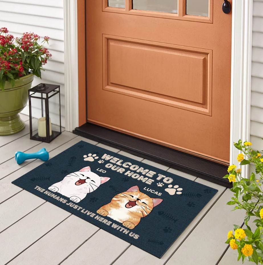 Personalized Cat Doormat Welcome To Our Home Cat Lover Gift Personalized Pet Doormat Welcome Mat Funny Cat Dad Gift Fathers Day Gift